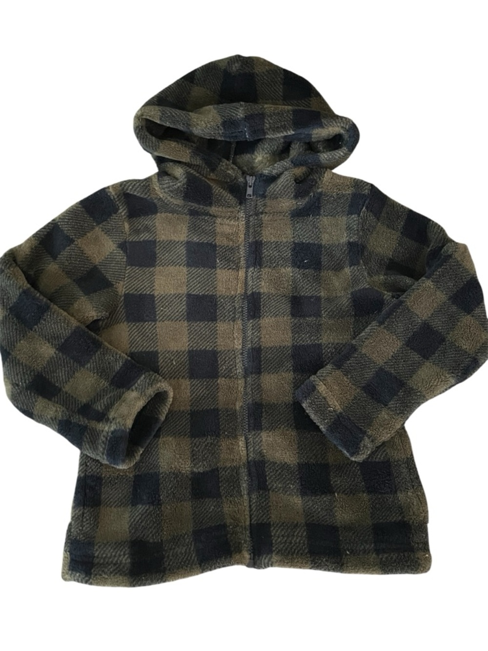 Bass Pro Shops Olive & Black Plaid Hooded Fleece Jacket
